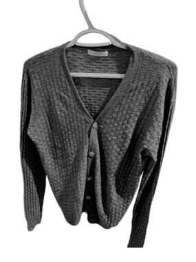 Versace Collection basketweave knit button front cardigan grey women's size XL